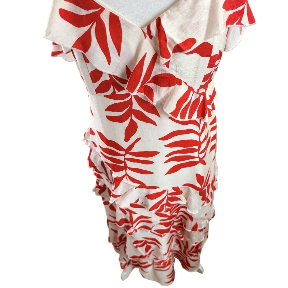 NWT Ember Women's Red & Cream Leaf Print Ruffle Sleeveless Sundress Size Large - Picture 6 of 12